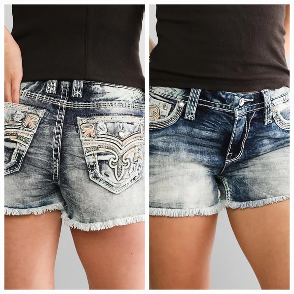 ❤️ROCK REVIVAL❤️ MAE EASY STRETCH EMBROIDERED EMBELLISHED SHORTS SIZE 28 - Picture 4 of 11